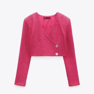 Zara Textured Pink Cropped Blazer